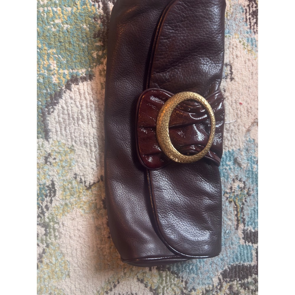 Minx Leather Clutch Bag Espresso Brown Wine Patent Gold Ring NP-351 Evening Bag